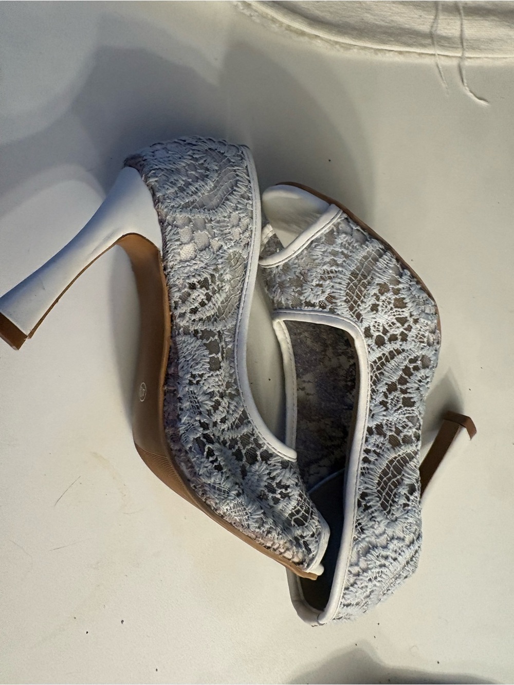 Classic Lace Peep-Toe Heels in White